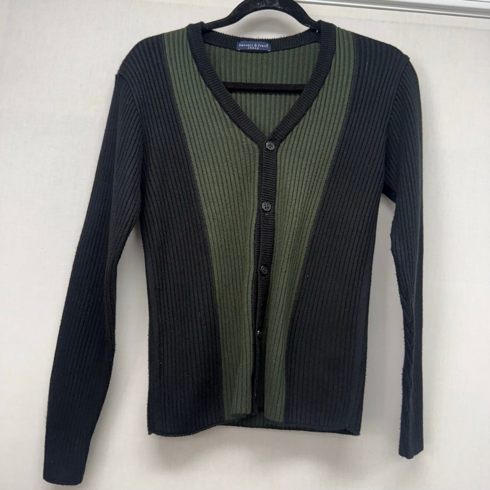 Men’s Manuell & Frank Black Olive Green Ribbed Sweater XS S